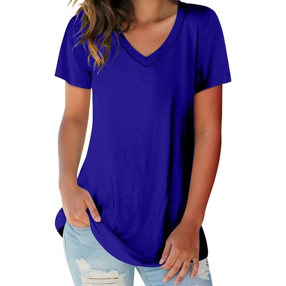 1-Pack Women's Soft Basic V-Neck Short Sleeve Shirts ( Plus Sizes Available ) - Picture 7 of 12